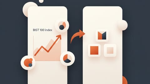 Various app logos overlaid on BIST 100 index screen